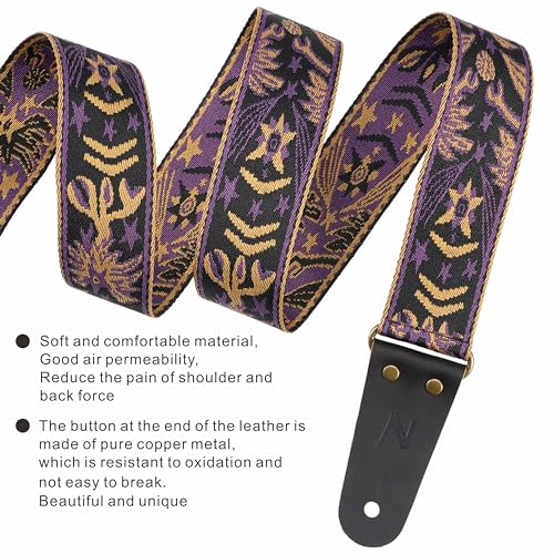  Nefelibata 2" Embroidery Full Grain Leather Ends Guitar Straps with Hidden Pocket for Bass, Electric and Acoustic Guita